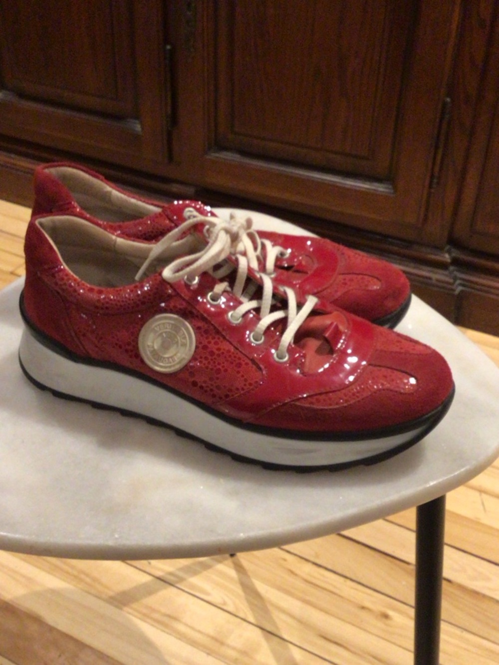 Pataugas Women’s Red Patent Platform Lace-Up Sneakers Size 50